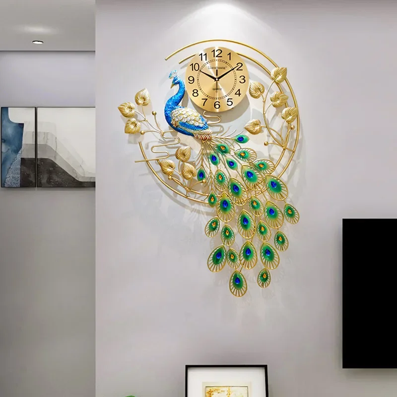 Design Creative Wall Clocks Peacock Restaurant Minimalist Wall Watch Luxury Art Mural Living Room Decoration