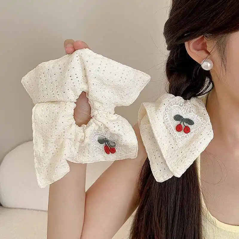 

VANIKA Large Fashion Hollow Bow Hair Rope Women's Elegant Cherry Hair Ring Girls High Ponytail Hair Accessory Sweet Headdress