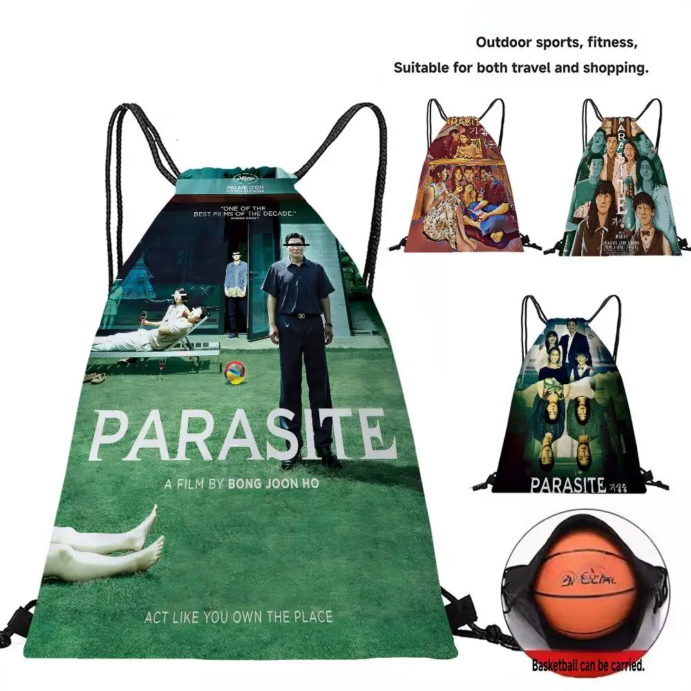 

P-Parasite Korean Movie Drawstring Backpack Bags Sack Pack Tote Storage Polyester Bag Bulk For Sports Gym Travel Swimming