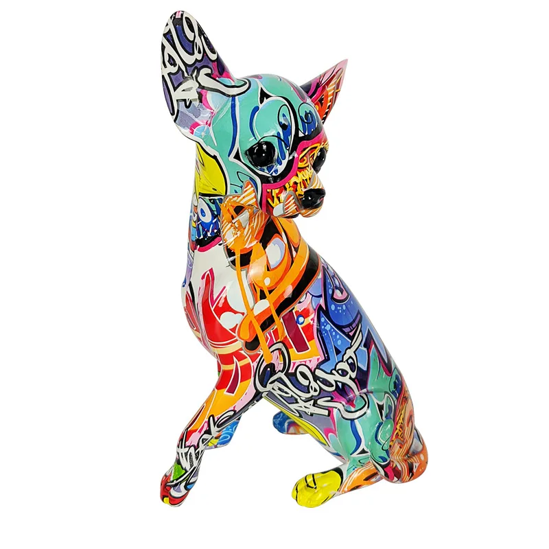 Nordic Colorful Graffiti Sculpture Chihuahua Dog Modern Statue Painted Bulldog Office Living Room Decoration Creative Ornament