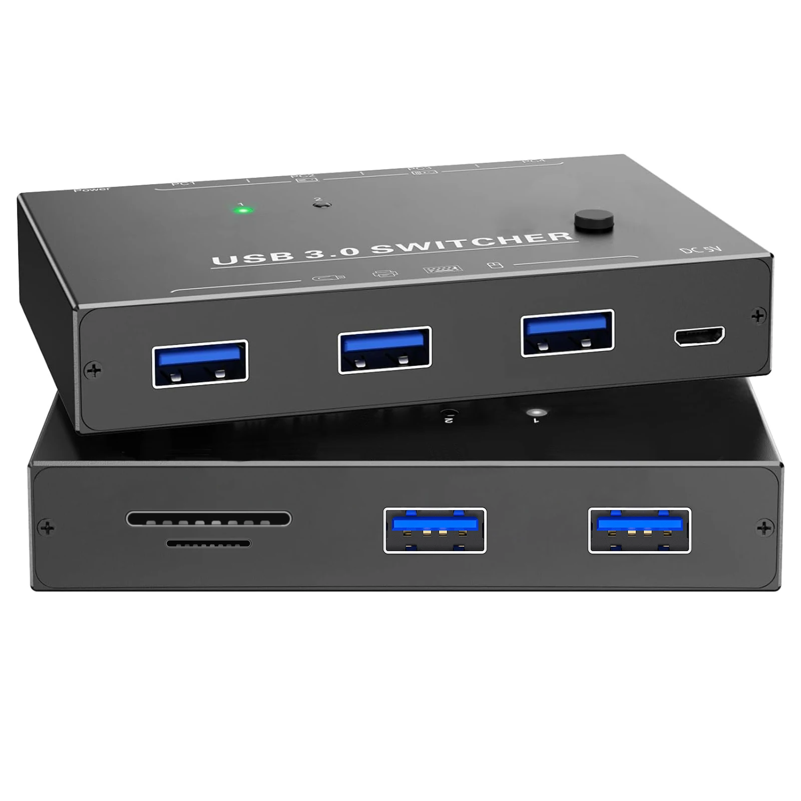 NEW KCEVE USB 3.0 Switch Selector 2 Computers Sharing 3 USB Port and TF/SD Port Suitable for Mouse Keyboard Printer TF/SD Card