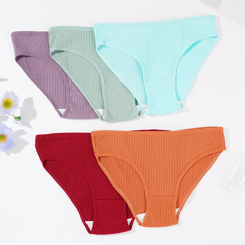 Women's Cotton Panties Sexy Soft Striped Underpants Solid Color Briefs Female Comfortable Stretch Lingerie