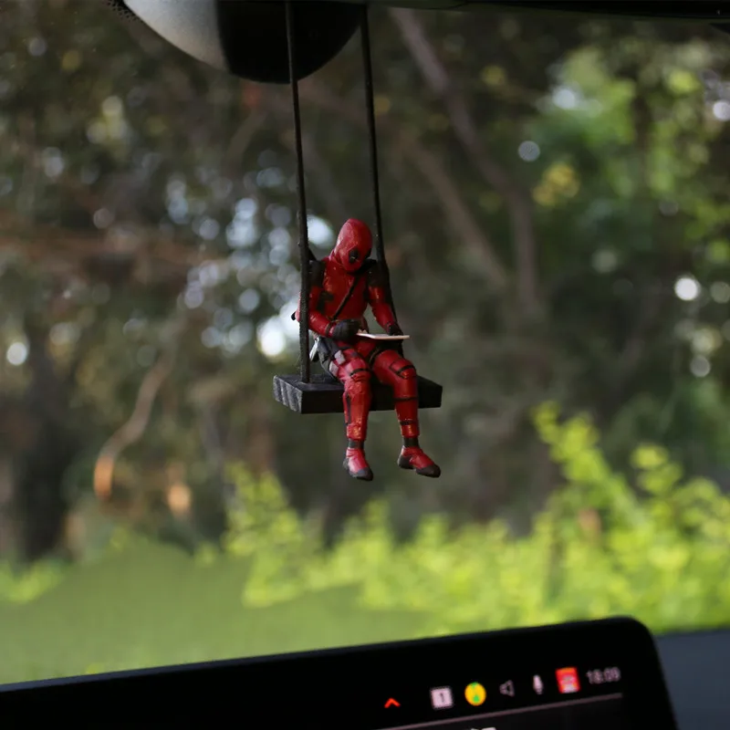 

Cartoon Deadpool Car Pendant Rearview Mirror Pendant Interior Accessories Mini Model Toys Action Figures InteriorDecorationModel