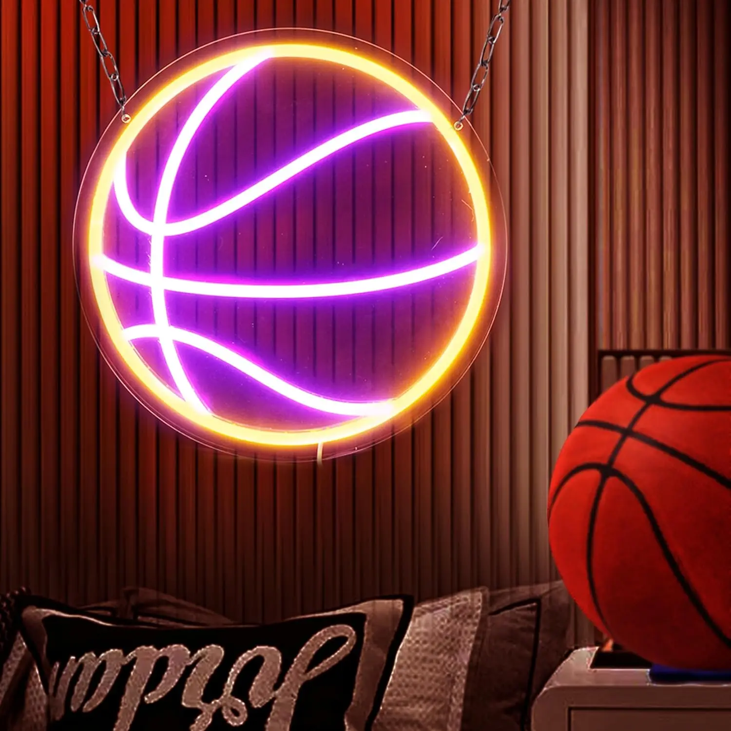 USB Dimmable Basketball Neon Sign LED Light for Bedroom Game Room Bar Decoration Adjustable Brightness Sports Theme Gift