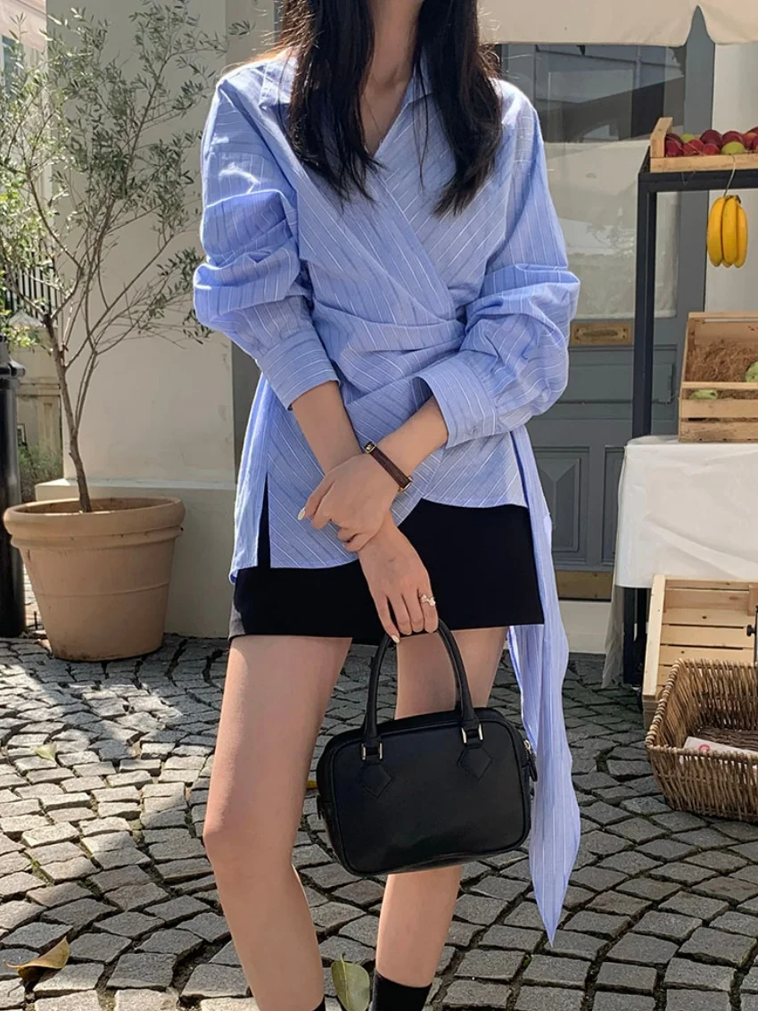 

Alien Kitty Синие уличные рубашки женские шикарные элегантные новые осенние 2024, повседневные офисные женские универсальные рубашки с длинными рукавами, повседневные свободные