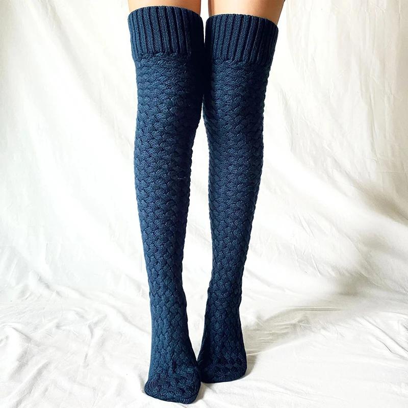 2024 New Over Knee Knitted Stockings Women Autumn Winter Thick Knit Casual Warm Thigh High Socks Leg Warmers Female Wholesale