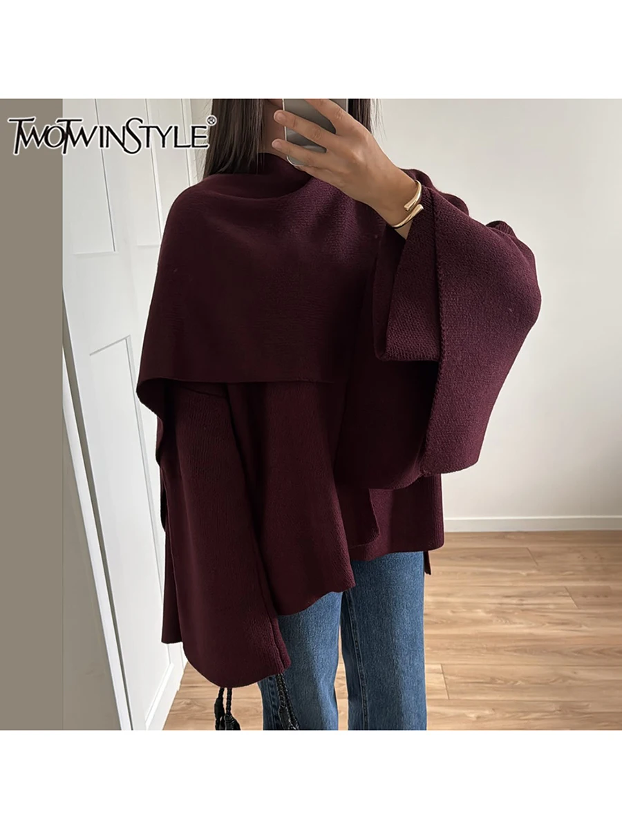 TWOTWINSTYLE Solid Designer Casual Jackets For Women Round Neck Long Sleeve Patchwork Button Chic Cloak Coats Female Fashion New