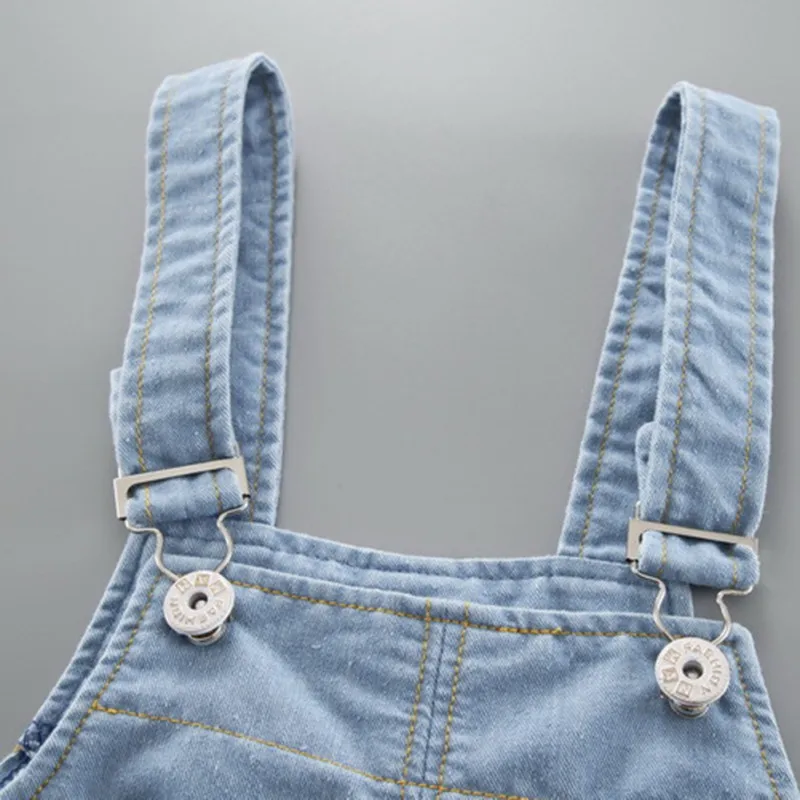 Children Overalls Solid Color Denim Cotton Jumpsuits Elastic Casual Toddler Pants For Boy Girl Fashion Summer Kids Clothes 0-3Y