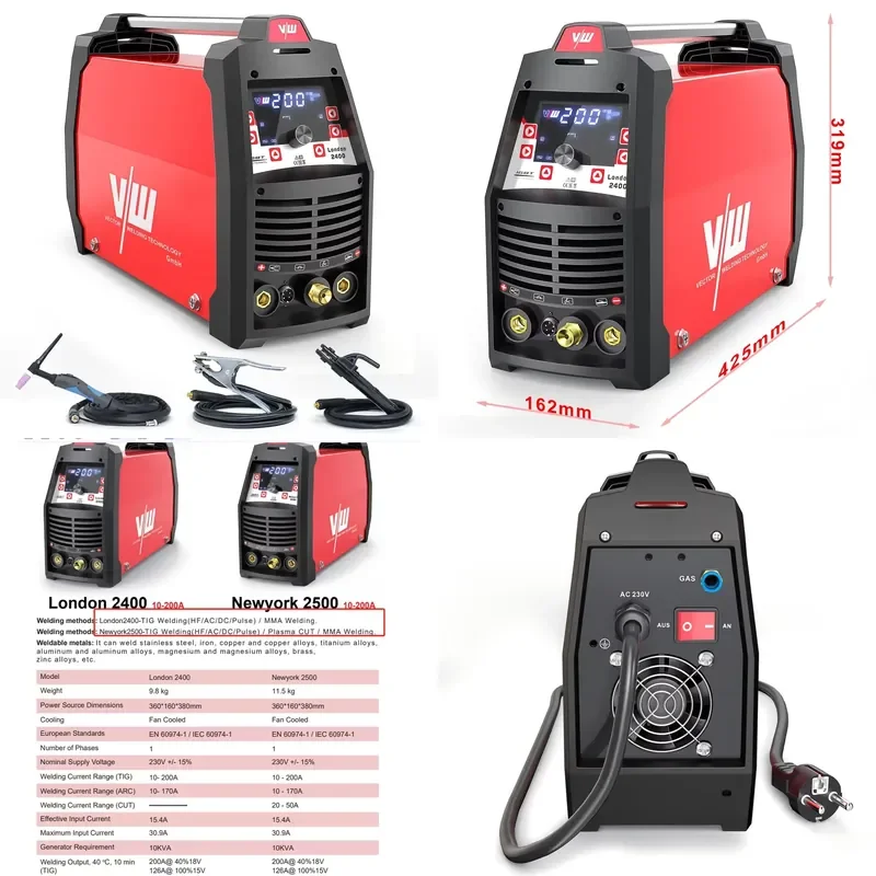 for Stahlwerk Vector 4in1 Multifunction Inverter 200A Pulse TIG Welder for Aluminum 220V AC DC Welding Machine Tool