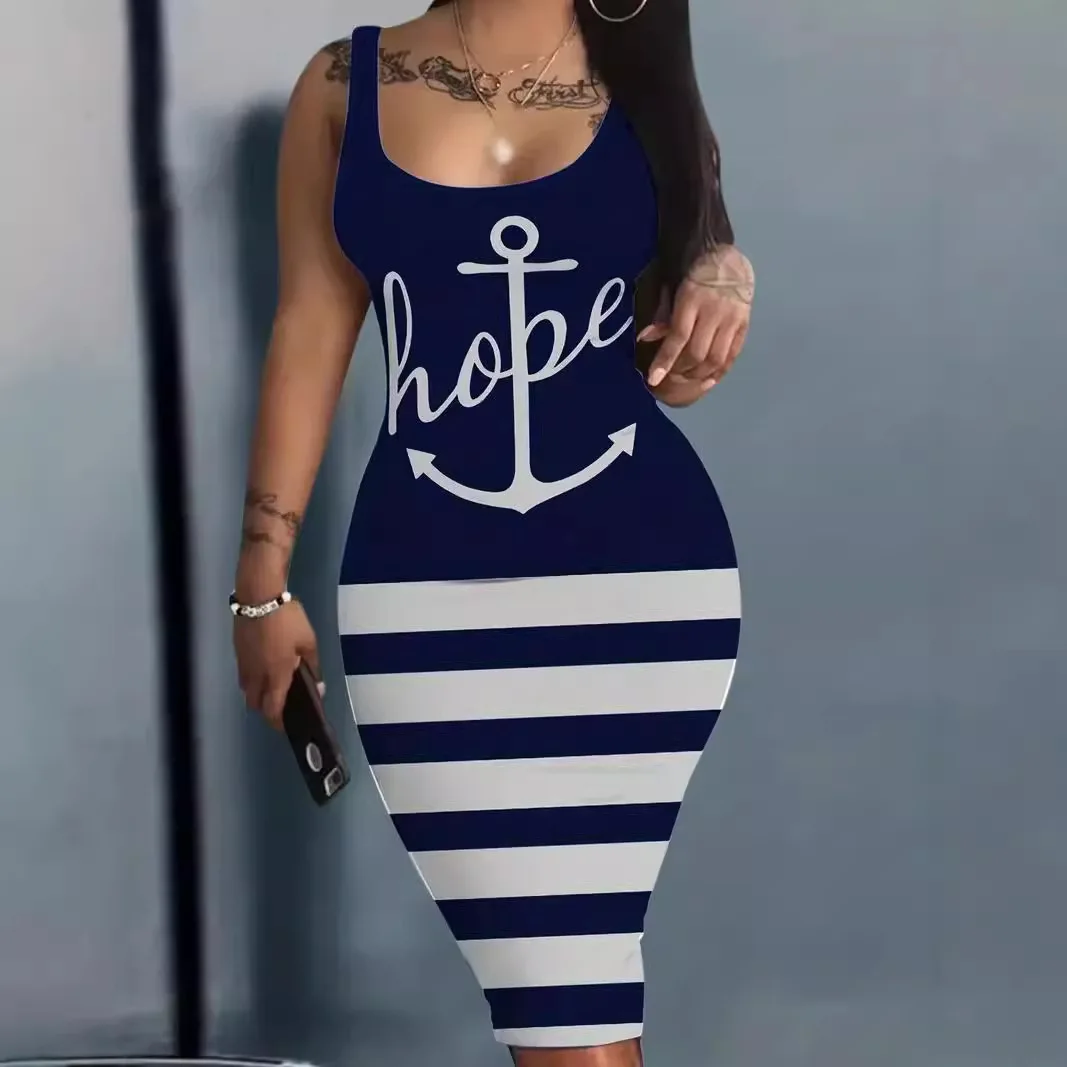 Women's Sexy Round Neck Sleeveless Vest Dress Summer Positioning Alphabet Print European American Hot Style Casual Fashion Dress