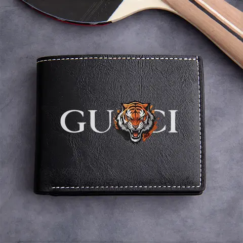 Gucci Tiger Embroidered PU Leather Wallet Men's Premium Compact Design Lightweight Durable Business Style