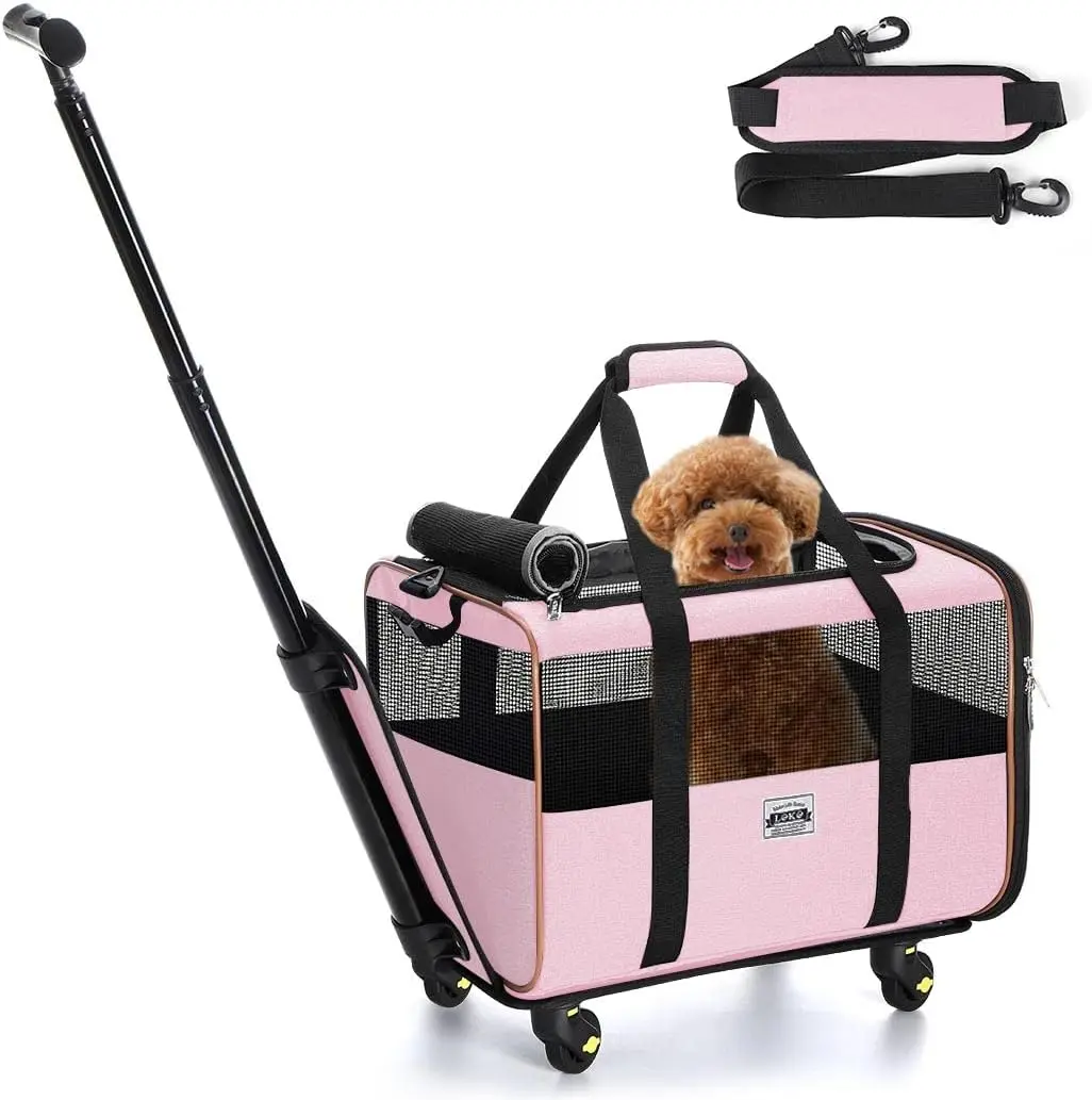 Wheeled Pet Carrier Airline Approved, Small Dog Carrier for Puppy and Kitten 15 Lbs, Pet Carrier for Cat, Soft Cat Carri