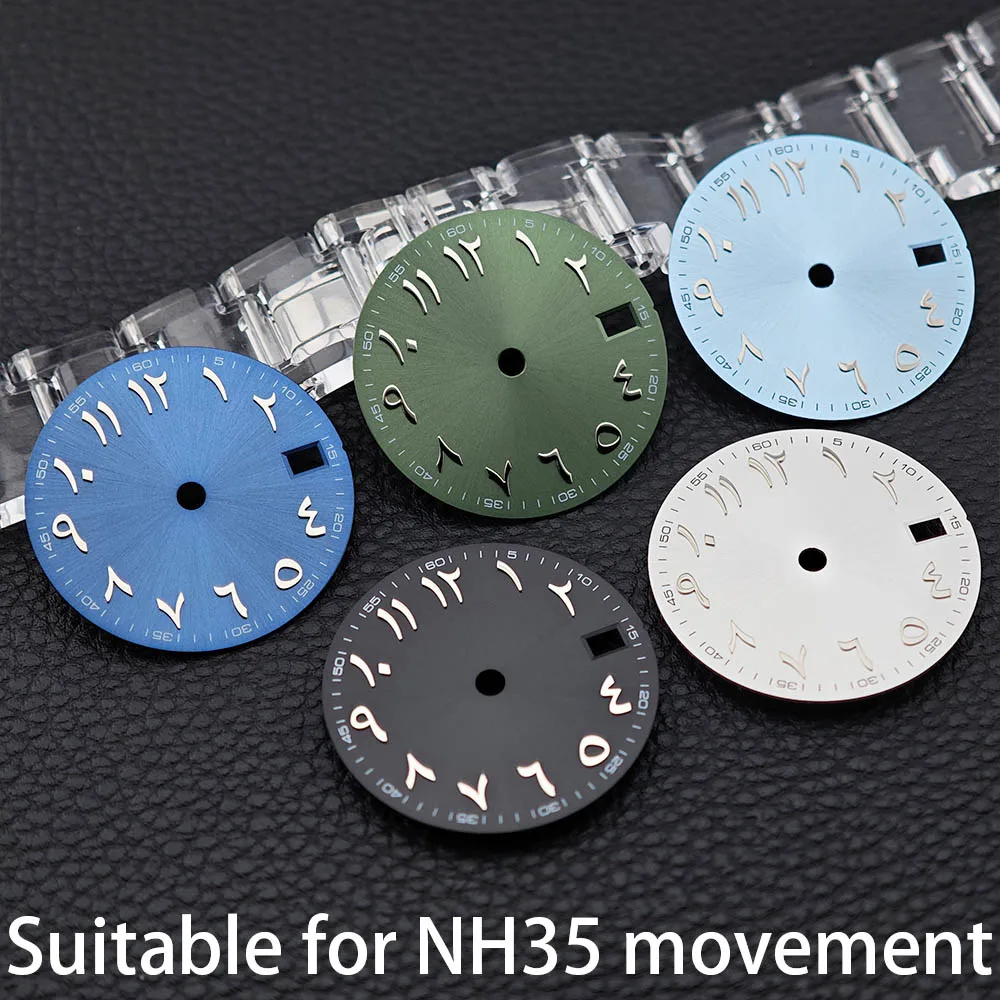 28.5mm Watch Dial Black Silver, Arabic Numeral Markers Dial, Compatible with NH35 Movement, DIY Custom Logo Watch Face Parts
