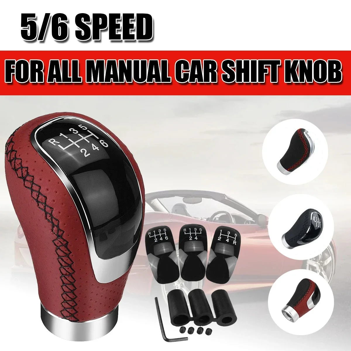 

Universal 5/6 Speed Gear Shift Knob Shifter Lever Handle Stick PU Leather Auto Accessories For All Manual Car