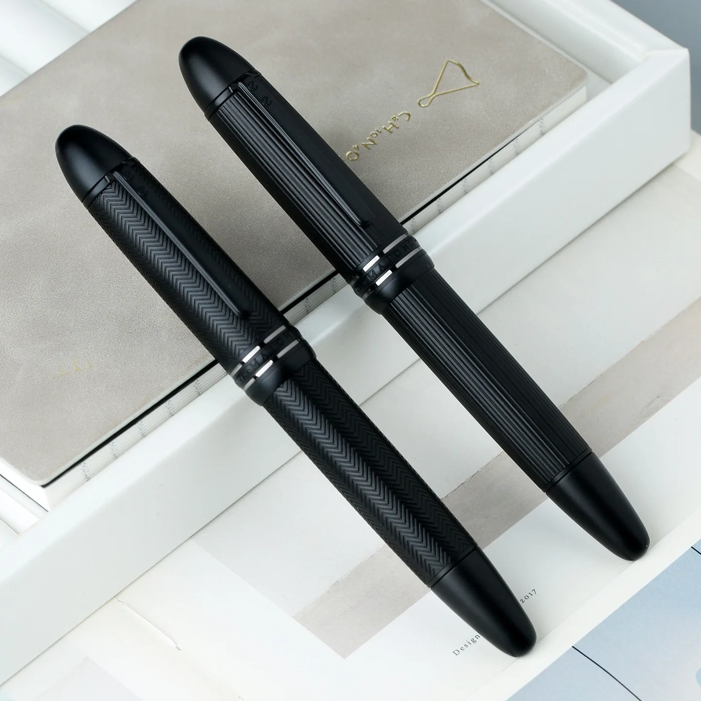 MAJOHN P141 Fountain Pen Brass Engraving No.8 40mm Gold Plating and Black Plating Nib Piston Ink Absorbing Pens Business Office