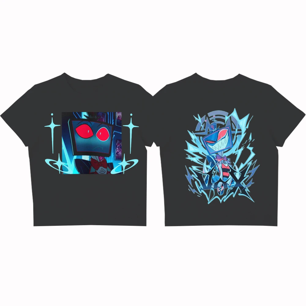 

Hazbin Hotel Vox Solo Metal Crop Tops T-Shirt Girls Fashion Women O-Neck Short Sleeve