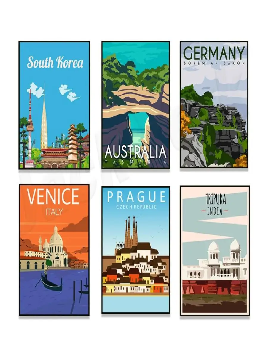 Bohemian Travel Poster Collection  Chiven Itsa Kyoto Saxon Germany Australia France Iceland Snowdonia Bahia Brazil India South K