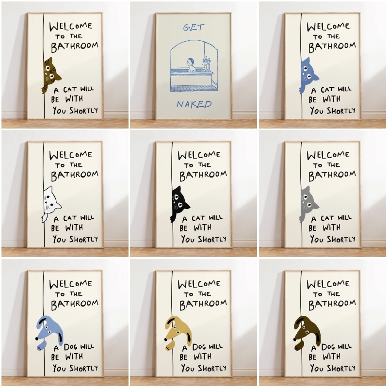 Funny Bathroom Decor Poster Funny Cat Canvas Painting Prints Retro Trendy Wall Art Picture for Vintage Bath Art Home Decoration