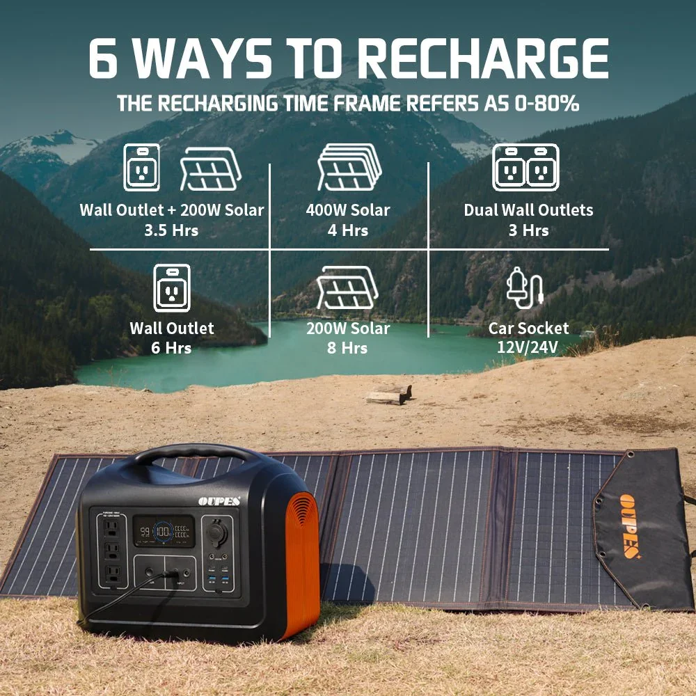 1200W 1000Wh Portable Energy Storage Power Supply Mobile Power Station LiFePO4 Battery HD LCD display Max 500W input charging