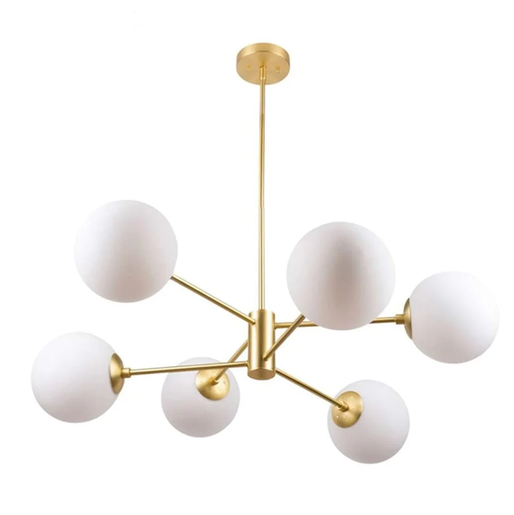 6 Lights Glass Chandelier Satin Brass Pendant Lighting Branch Molecule Magic Bean Ceiling Lamp