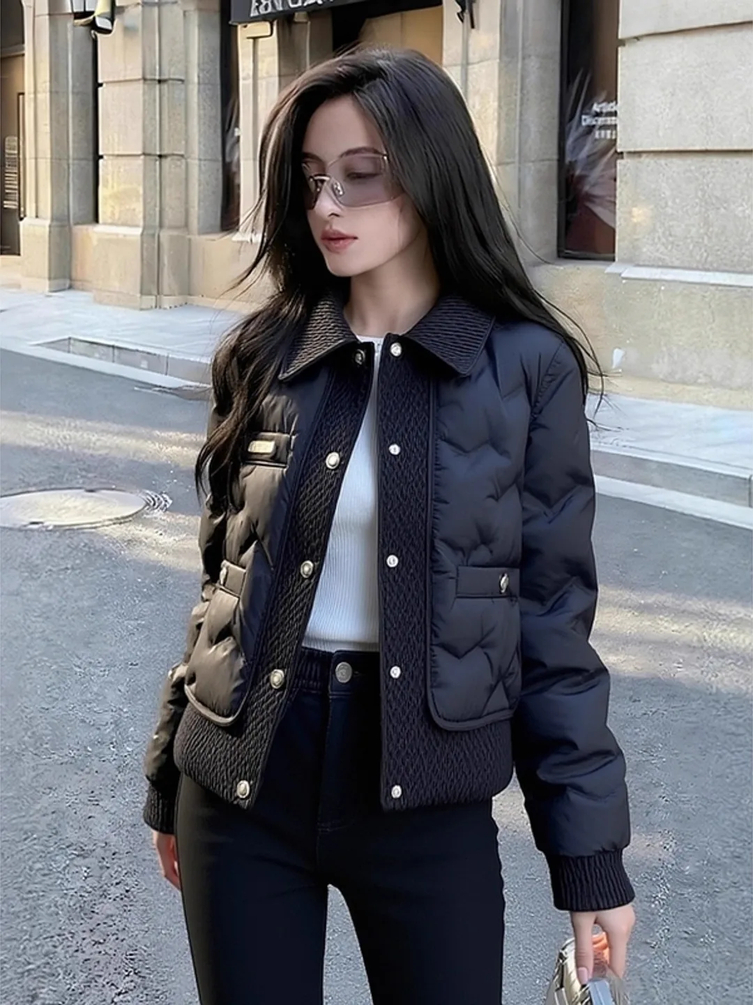 

Slimming ort Cotton Jaet Women's Faionable Lightweight Stand Collar Unique Outerwear Korean Sle Commute Thiened Lon...