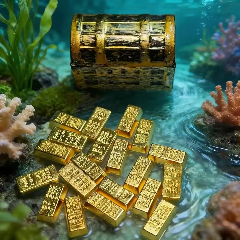 1 Set Mini-Piratenschatztruhen mit Goldmünzen und -barren - Metall-Aquariumdekorationen für Fischbecken, robuste Metallstruktur, realistisches Design für Wasserpflanzen und Fische, Aquariumdekorationen, Feiertagsdekora – Detail 4
