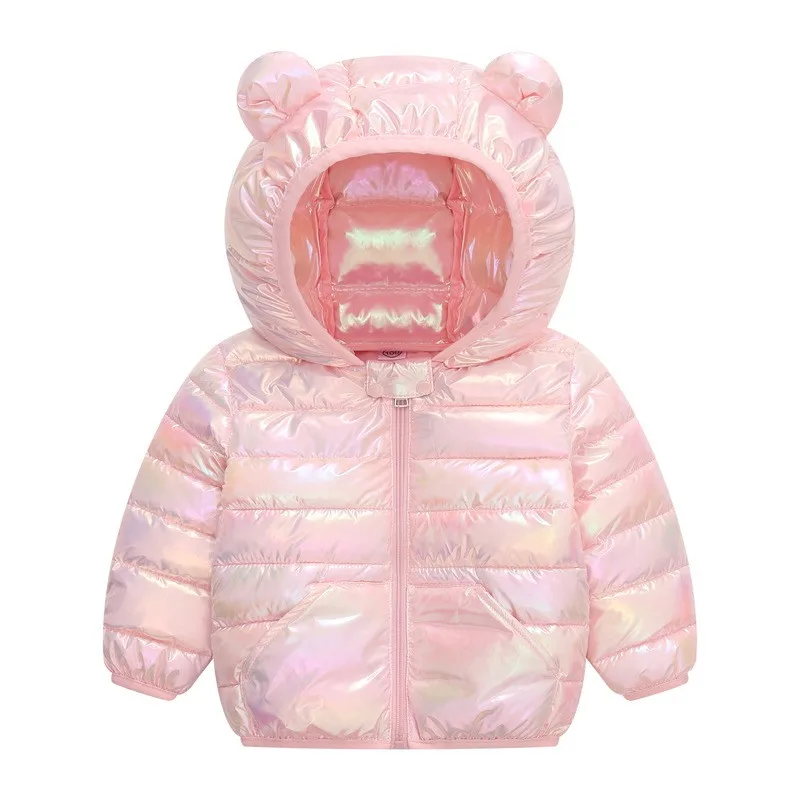 Kid Girls Lightweight Down Jacket Bright Shiny Fabric Hoodie Coat Children Boys Winter Autumn Warm Outerwear Casual Clothing New