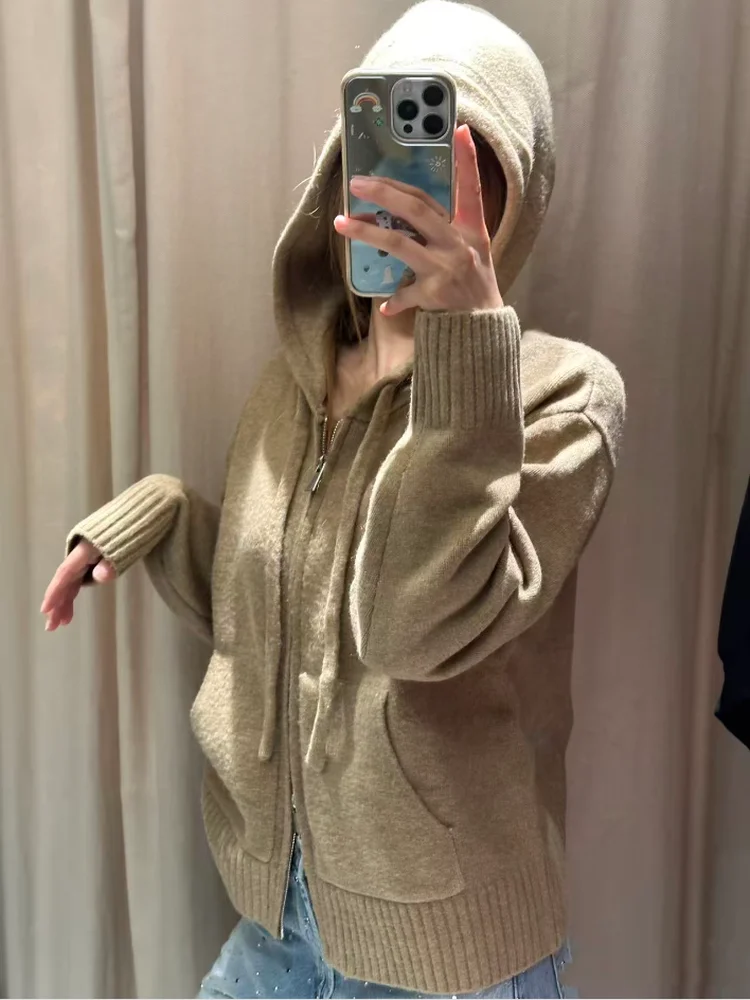 الحلو كسول Sle خمر فضفاض سترة مشغولة من الصوف هوديي المرأة الجديدة الخريف 2025 Faion لينة متوسطة النايلون عادية طويلة Sve