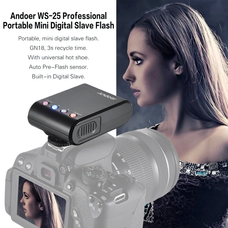 Andoer WS-25 Professional Portable Mini Digital Slave Flash Speedlite On-Camera Flash w/ Universal Hot Shoe GN18 for Canon Nikon