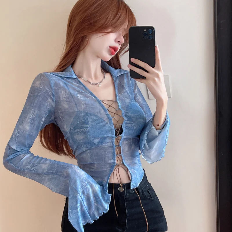 T-shirts Women Bandage Design Retro Skinny Sexy Personality All-match Hot Girls Ulzzang Cropped Creativity Summer Sun-proof New