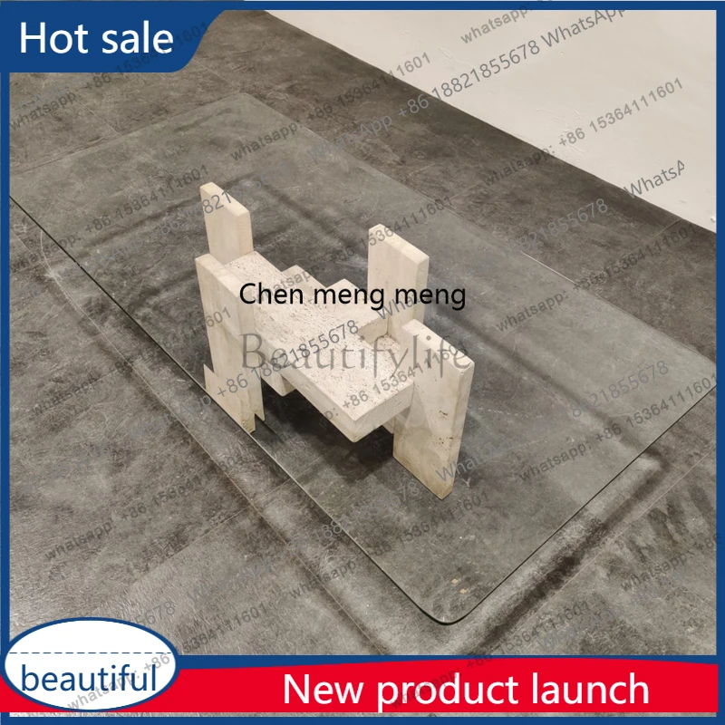 Travertine coffee table, model room tempered glass rectangular simple modern coffee table