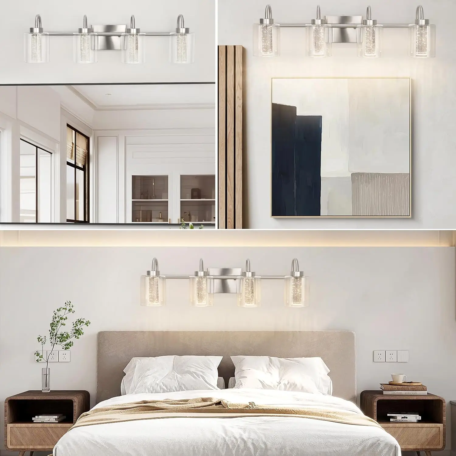 4 lichte badkamerverlichtingsarmaturen ijdelheid verlichting kristal bubbelglas dimbaar 3 kleurtemperaturen moderne wandkandelaar voor gang