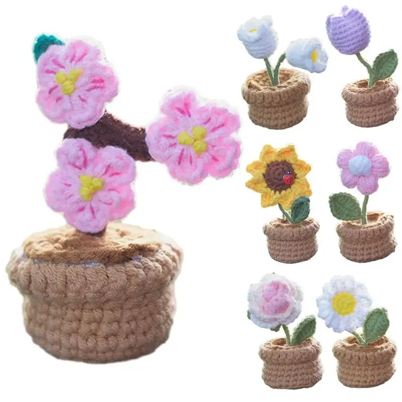 Car Pendants Smiling Sunflower Crochet Single Head Dashboard Decoration Ornaments For Offices Desk Bedroom Study Home And Auto