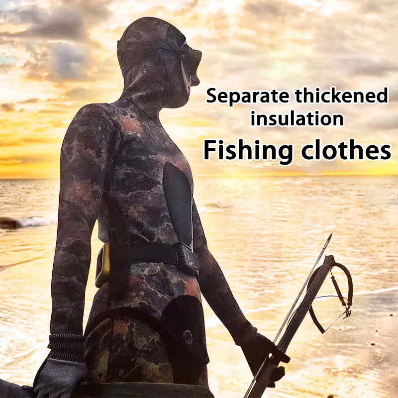 

5mm Thick Men's Split Wetsuit Camouflage Warm Spearfishing Winter Fishing Free Diving Deep Sea Waterproof Durable Hunting Gear