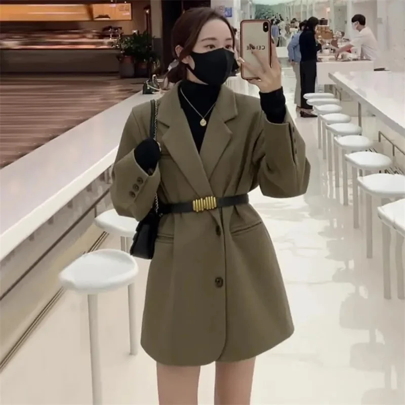 

Spring Autumn Ladies Long Sleeves Suit Jacket Korean Female Leisure Advanced Blazer Outwear 2025 Women Fashion Solid Color Coat