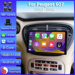 Android 16 Car Radio For Peugeot 607 2002 2003 - 2008 Stereo Multimedia GPS Player Navigation Carplay Auto DVD Automotivo System