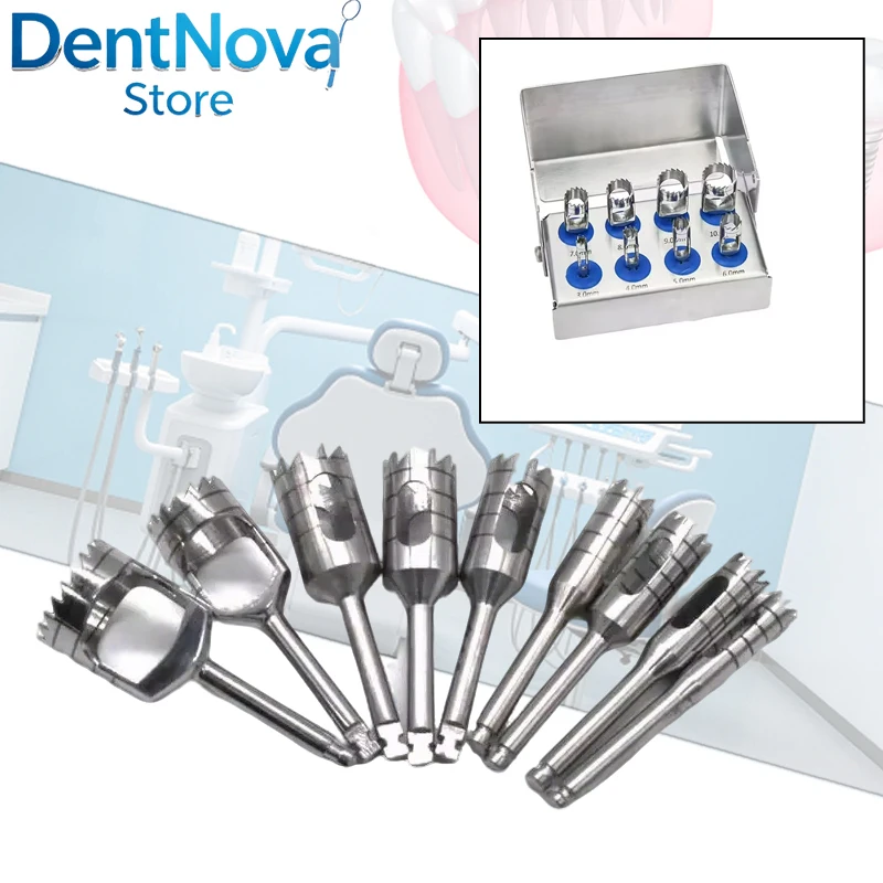 

8Pcs/set Dental Trephine Drill Implant Kit with low speed Implant handpiece Surgical Trephine Bur Implant System