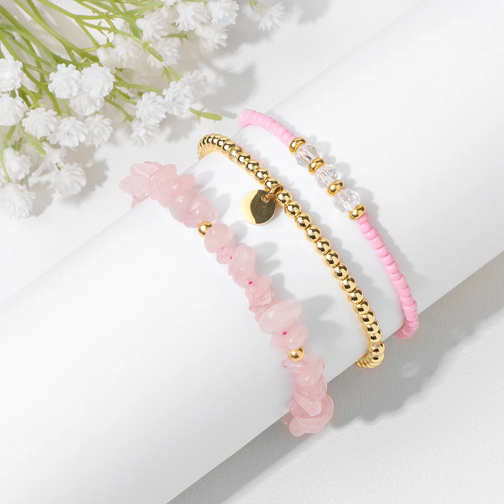 Healing Natural Crystal Stone Bracelet 3Pcs/Set Small Quartz Seed Beaded Bracelet For Women Handmade Bangles Fenmale  Jewelry