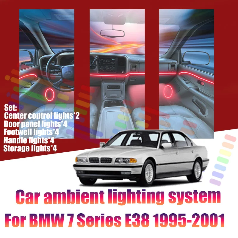 

For BMW 7 Series E38 1995-2001 Car LED Ambient Lamps Colorful Atmosphere Lights AutoInterior Neon Strip 64 RGB Lighting