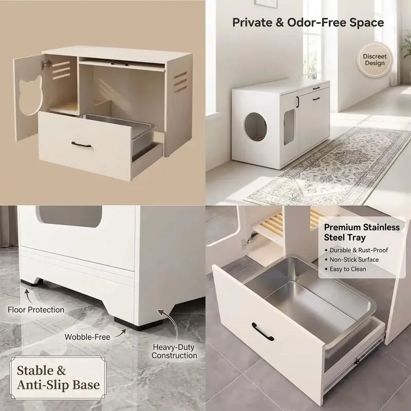 Multi-functional Solid Wood Cat Litter Cabinet Natural Wood Style Locker Modern Sturdy Durable for Home and Hotel Use