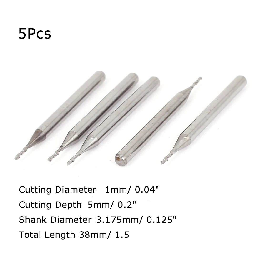 5Pcs 0.8/1/1.8mm Cutting Dia 4.5/5/9mm Depth 2 Flutes Tungsten Steel End Mill Cutter Engraving Bits for Milling Machines Tools