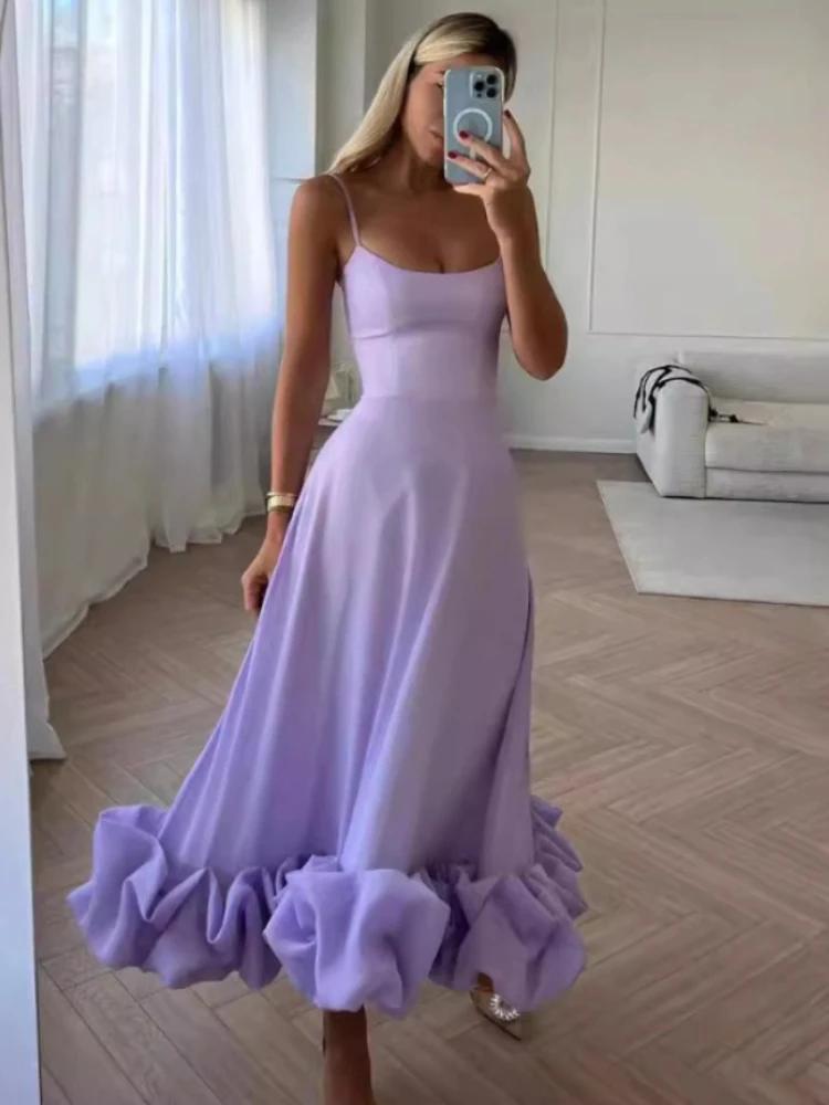 

Solid Color Fashion Camisole Large Display Three-dimensional Flower A-line Skirt Sleeveless Slim Fit Party Elegant Long Skirt