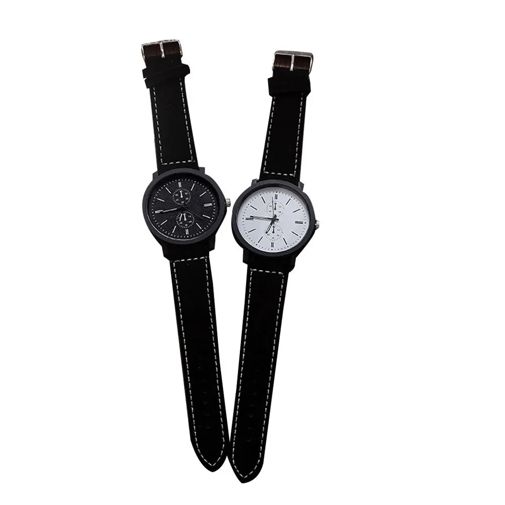 

2pcs Large Dial Couple Watch Premium Fashion Quartz Wristwatch Adjustable Band Valentine'S Gift For Lovers Black White
