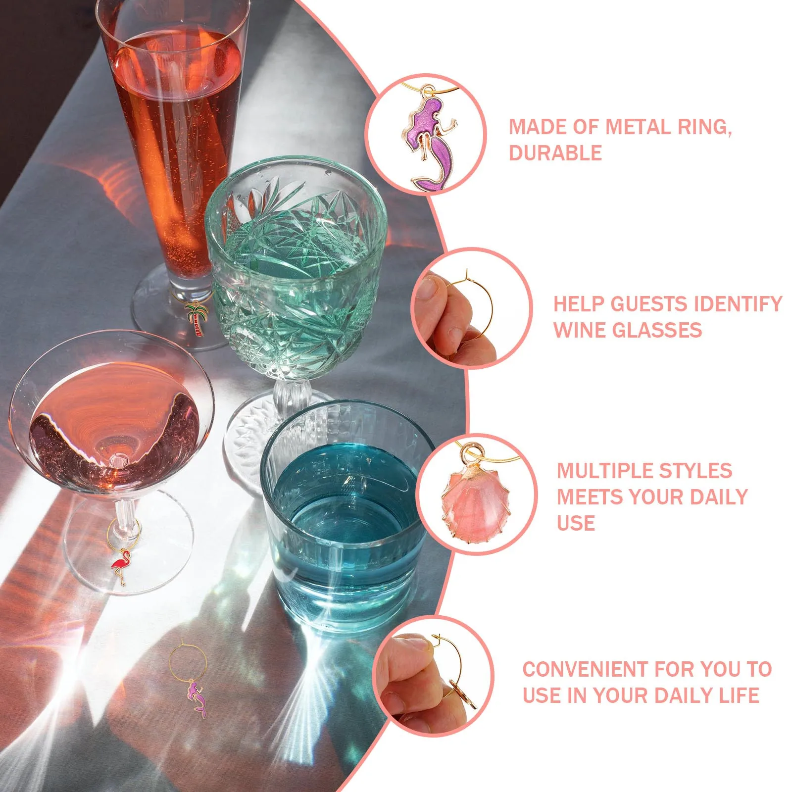 

18Pcs Wine Charms Decors Assorted Rings for Wine Drink Identification Party Wedding Home Decoration Long-Lasting