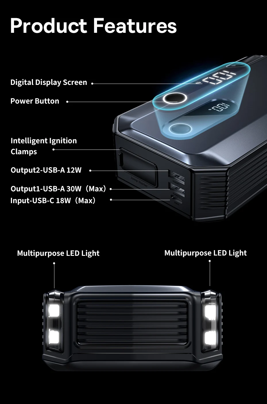 Baseus 2000A Auto-Starthilfe Powerbank 20000mAh 12V Notfall-Batterie-Booster für Benzin- und Dieselmotoren – Detail 8