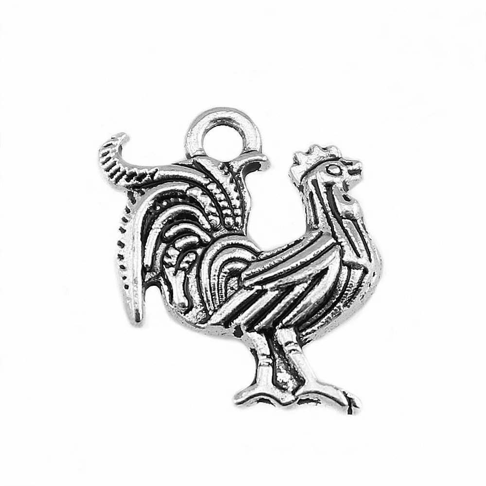 WYSIWYG 10pcs 22x18mm Pendant Rooster Cock Charm Pendants For Jewelry Making Antique Silver Color Chicken Pendants
