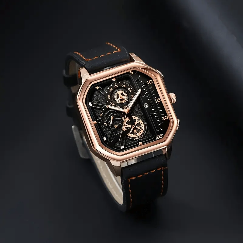 Herrenuhr im modischen Stil, PU-Lederarmband, Herren-Quarz-Business-Armbanduhr, Herren-Geschenk