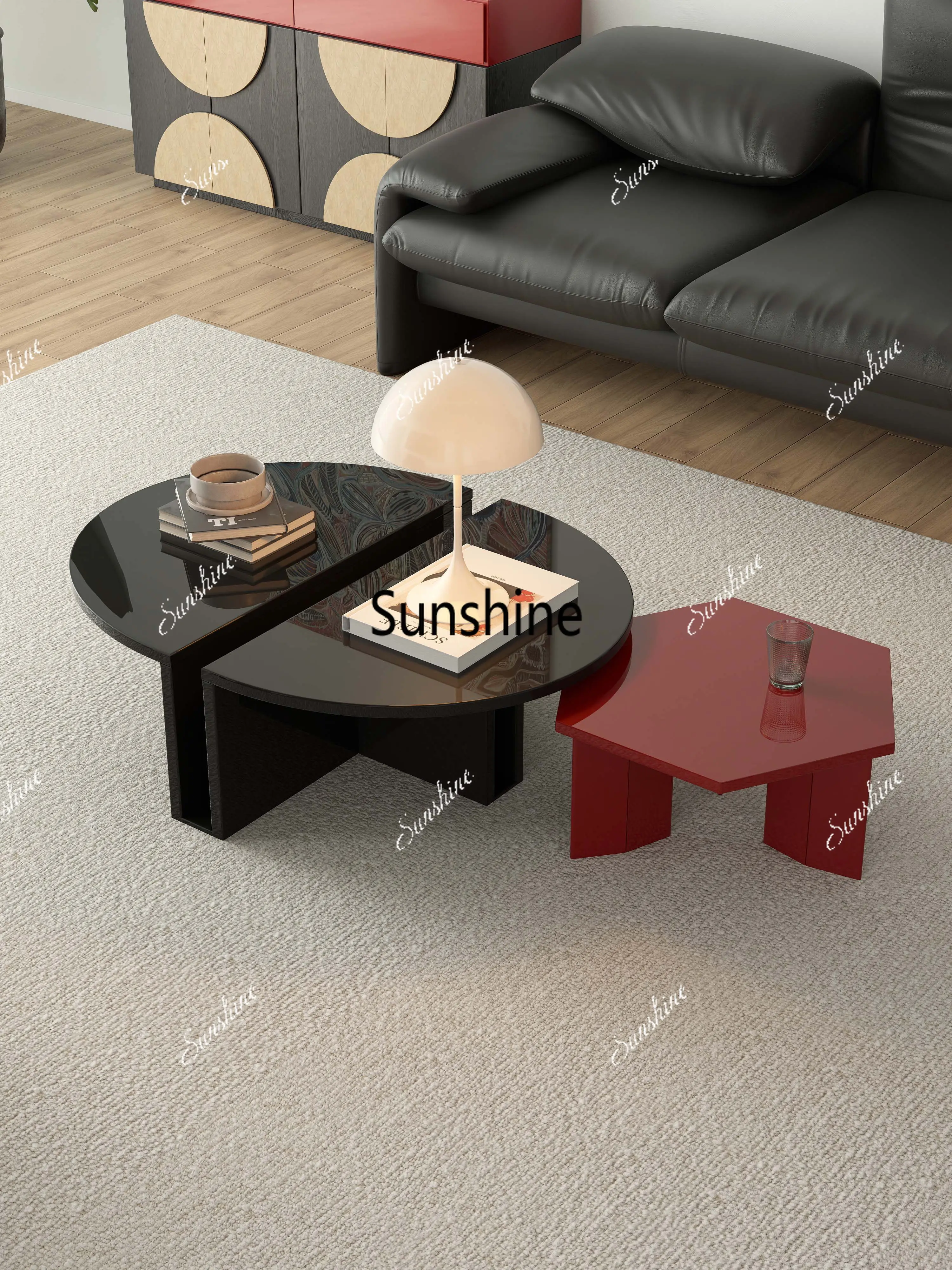 

Italian minimalist light luxury high-end living room with household round coffee table