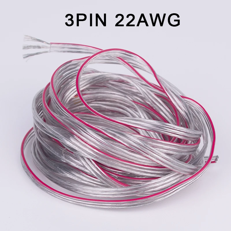 3pin transparent wire with Red edge 22AWG PVC insulated wire Electronic extension cord for WS2811 WS2812 SK6812 pixel light