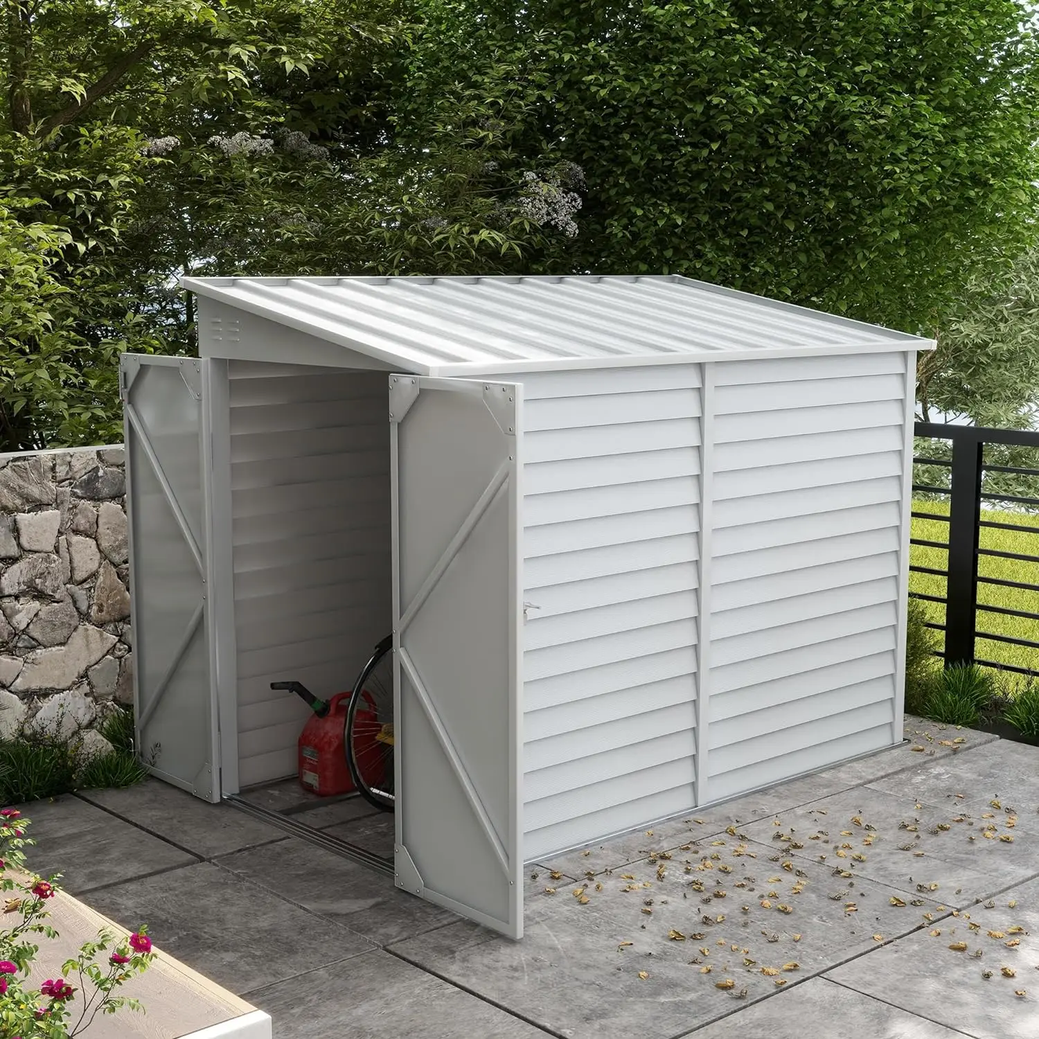 

Steel Outdoor Storage Shed, Lean to Shed, Metal Tool House with Foundation, Lockable Doors, Gloves and 2 Air Vents for Backyard